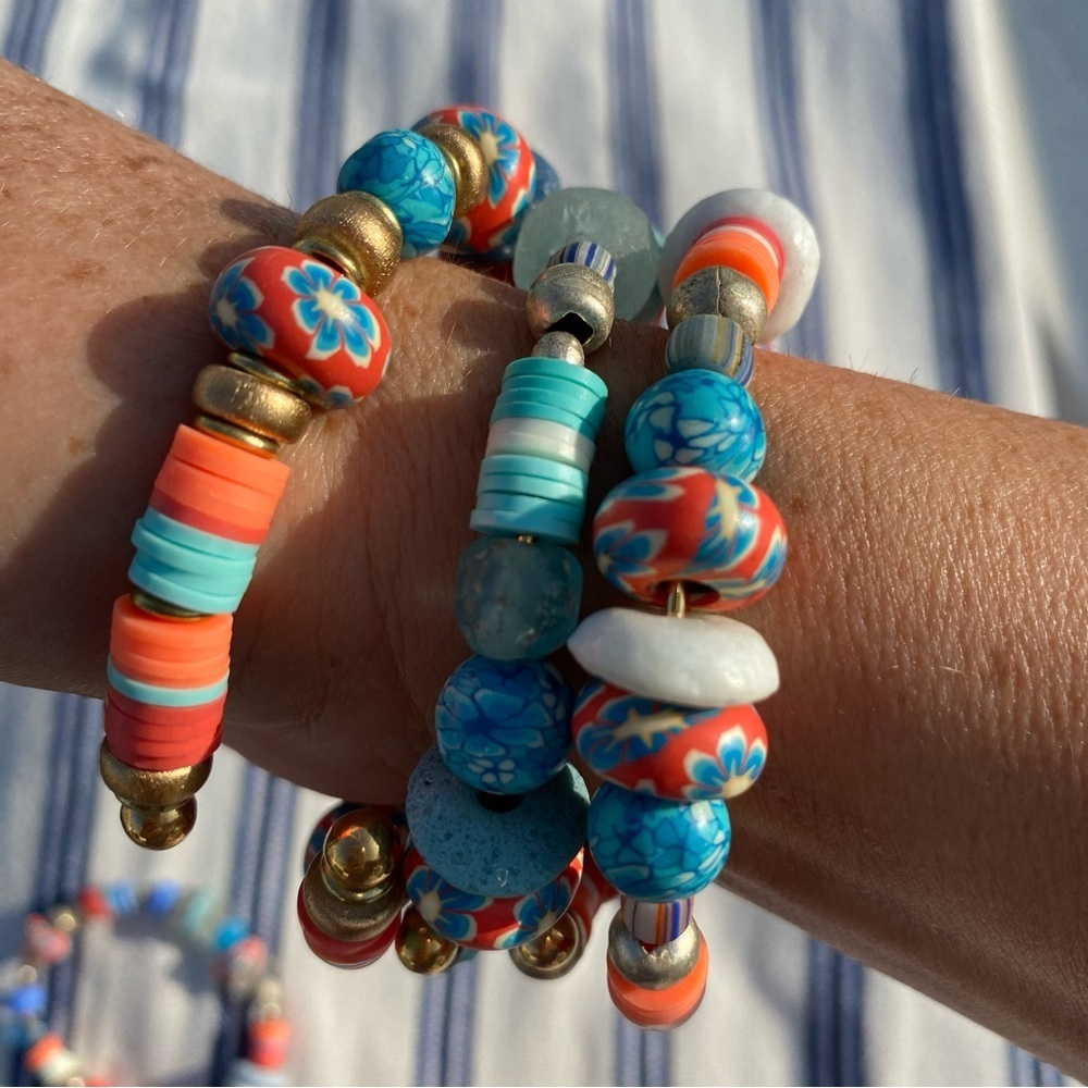 2 piece Handmade bracelet set stack,African glass beads Blue, turquoise,… - Picture 16 of 16